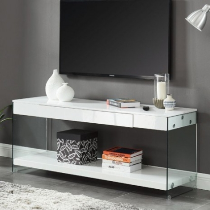 Furniture Of America Sabugal Contemporary Abs, Glass, Others White 60" Tv Stand | CM5206WH-TV-60