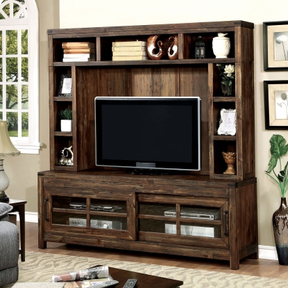 Hopkins Wire Brushed Dark Walnut 72" TV Console with Hutch Model CM5233-TV-SET by Furniture of America