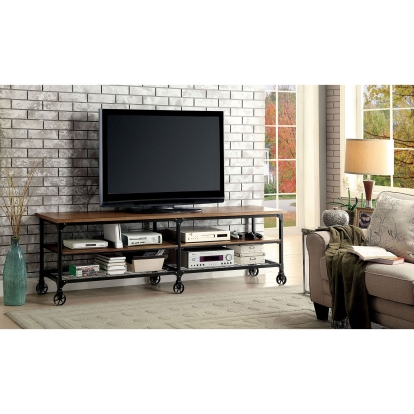Ventura Antique Black/Medium Oak 72" TV Stand Model CM5278-TV-72 by Furniture of America