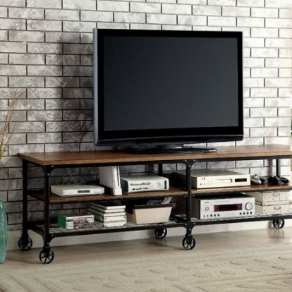 Furniture of America Ventura Industrial Metal with Wood Antique Black-Medium Oak 72" Tv Console Model CM5278-TV-72