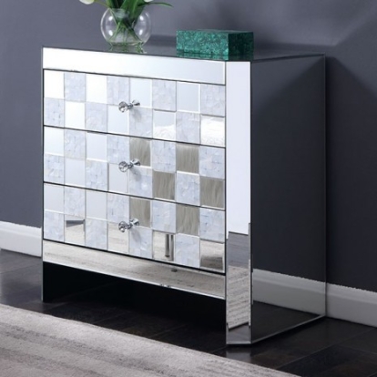 Furniture of America Lesedi Contemporary Glass Mother Of Pearl Silver End Table Model CM534ST-B