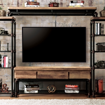 Kebbyll Antique Black/Natural Tone 60" TV Stand Model CM5913-TV-PK by Furniture of America