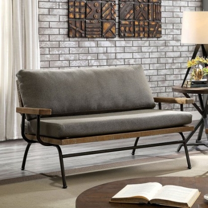 Furniture of America Santiago Rustic Fabric Leatherette Metal Solid with Wood Brown Love Seat Model CM6077-LV