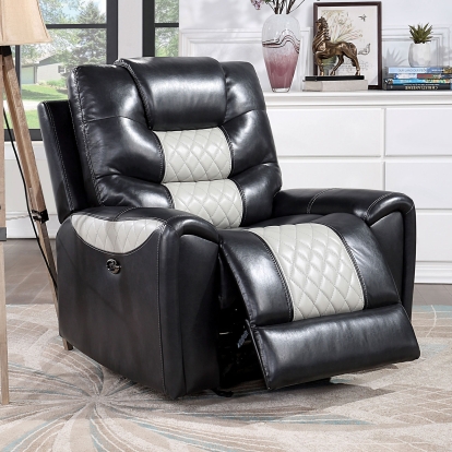 Leipzig Black/Light Gray Power Recliner Model CM6080-CH-PM by Furniture of America