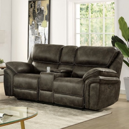 Furniture Of America Tredegar Transitional Leatherette, Others Mocha Power Loveseat | CM6083-LV-PM