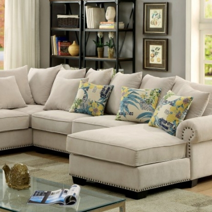 Furniture of America Skyler Transitional Fabric Solid with Wood Beige Sectional Model CM6156-SECTIONAL