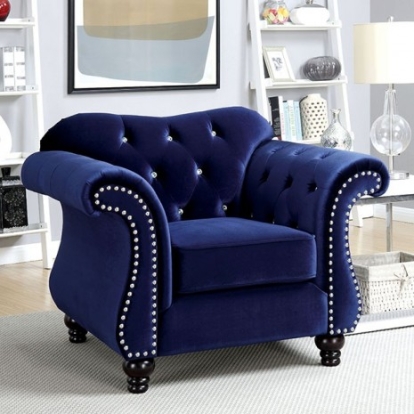 Furniture Of America Jolanda Glam Flannelette, Solid Wood, Others Blue Chair | CM6159BL-CH-VN