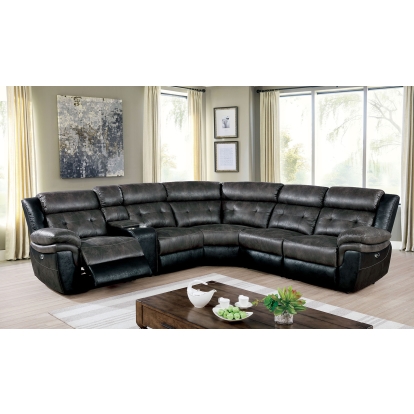 Brooklane Gray/Black Power Sectional Model CM6218GY-SECT by Furniture of America