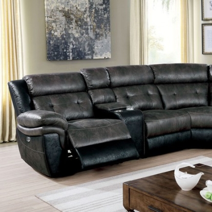 Furniture of America Brooklane Transitional Fabric-Like Vinyl Solid with Wood Gray-Black Power Sectional Model CM6218GY-SECT