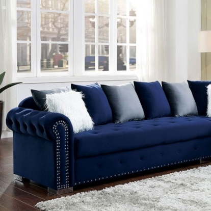 Furniture Of America Wilmington Glam Velvet-Like, Solid Wood, Others Blue Sectional | CM6239BL-SECT