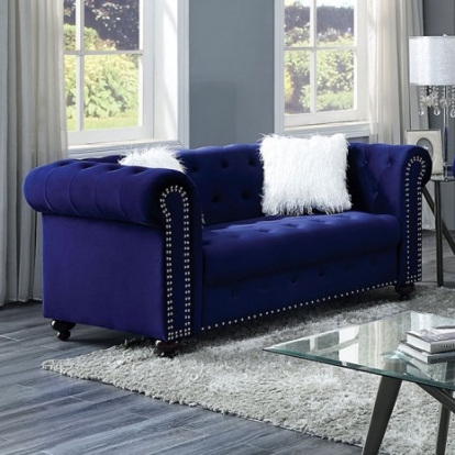 Furniture of America Giacomo Glam Velvet-Like Solid with Wood Blue Loveseat Model CM6240BL-LV-PK