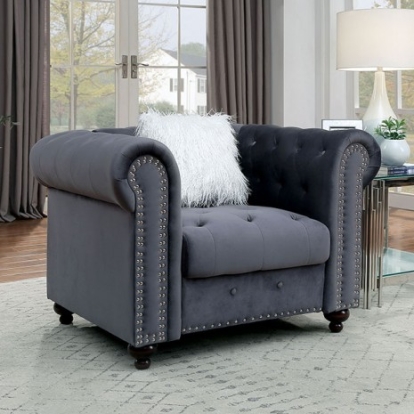 Furniture of America Giacomo Glam Velvet-Like Solid with Wood Gray Chair Model CM6240GY-CH-PK