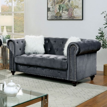 Furniture of America Giacomo Glam Velvet-Like Solid with Wood Gray Loveseat Model CM6240GY-LV-PK