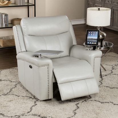 Florine Light Gray Power Glider Recliner Model CM6252LG-CH-PM by Furniture of America