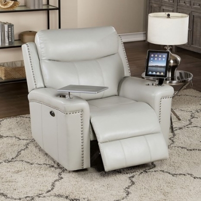 Furniture of America Florine Transitional Leatherette Light Gray Power Recliner Model CM6252LG-CH-PM