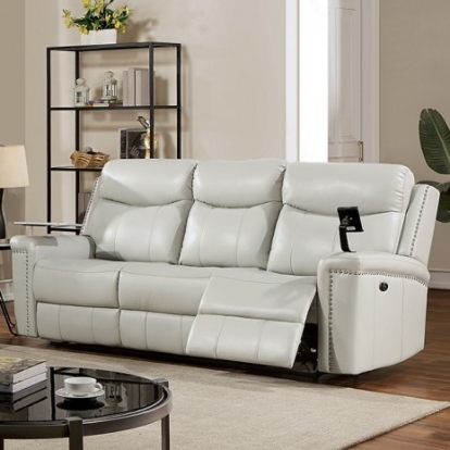 Furniture Of America Florine Transitional Leatherette, Others Light Gray Power Sofa | CM6252LG-SF-PM