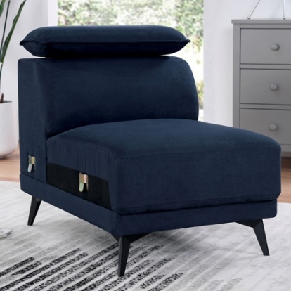 Furniture of America Napanee Contemporary Fabric Metal Solid with Wood Navy Armless Chair Model CM6254BL-AC