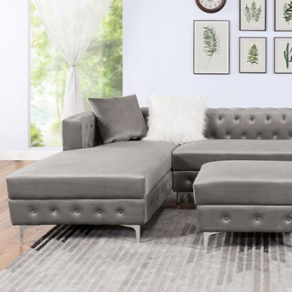 Furniture of America Ciabattoni Transitional Flannelette Metal Solid with Wood Gray Sectional Model CM6256GY-SECT