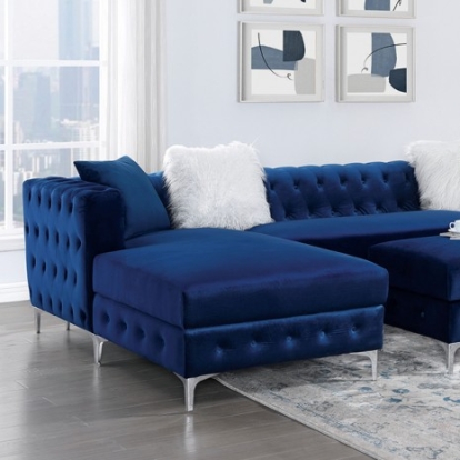 Furniture Of America Ciabattoni Transitional Flannelette, Metal, Solid Wood, Others Navy Sectional | CM6256NV-SECT
