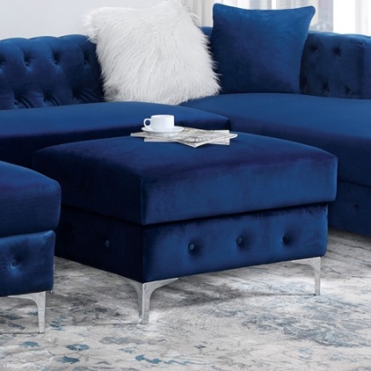 Furniture of America Ciabattoni Transitional Flannelette Metal Solid with Wood Navy Ottoman Model CM6256NV-OT