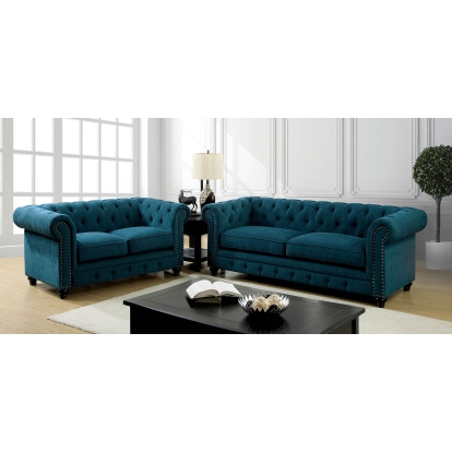 Stanford Dark Teal Sofa with Love Seat with Chair Model CM6269TL-3PC by Furniture of America