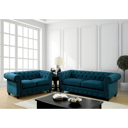 Stanford Dark Teal Sofa with Loveseat Model CM6269TL-2PC by Furniture of America