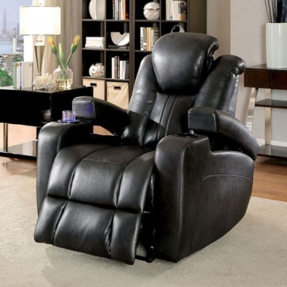 Furniture of America Zaurak Transitional Breathable Leatherette Solid with Wood Dark Gray Recliner Model CM6291-CH