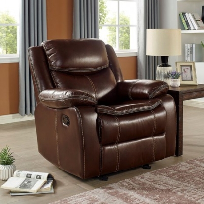Furniture of America Jeanna Transitional Leatherette Solid with Wood Brown Recliner Model CM6343-CH-RECLINED