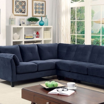 Furniture of America Peever Contemporary Flannelette Solid with Wood Navy Sectional Model CM6368NV-SECTIONAL