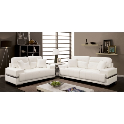 Zibak White/Chrome Sofa with Love Seat with Chair Model CM6411WH-3PC by Furniture of America