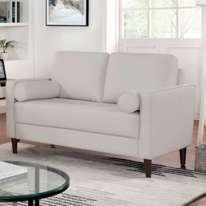 Furniture of America Horgen Mid-Century Modern Leatherette Solid with Wood Off-White Loveseat Model CM6452WH-LV