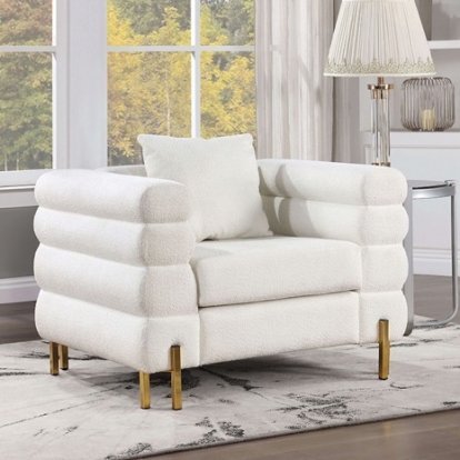 Furniture of America Landovery Contemporary Boucle Metal Solid with Wood White-Gold Chair Model CM6454WH-CH-PK