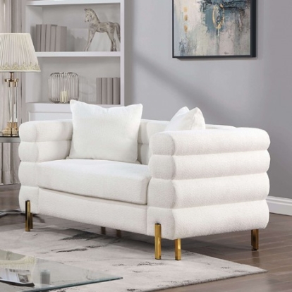 Furniture of America Landovery Contemporary Boucle Metal Solid with Wood White-Gold Loveseat Model CM6454WH-LV-PK
