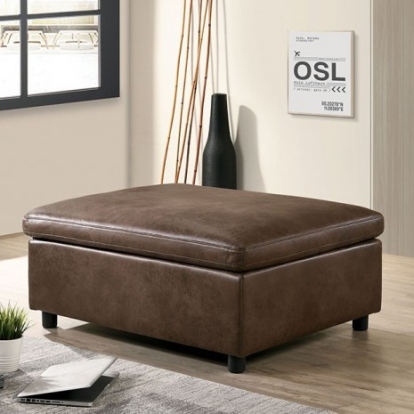 Furniture of America Tamera Contemporary Fabric-Like Vinyl Solid with Wood Brown Ottoman Model CM6472-OT