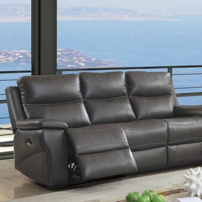 Furniture of America Lila Transitional Top Grain Leather Match Solid with Wood Gray Sofa Model CM6540-SF