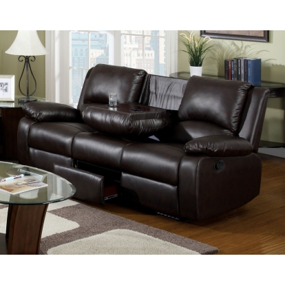 Oxford Rustic Dark Brown Motion Sofa with Drop-Down Table Model CM6555S-BTD by Furniture of America