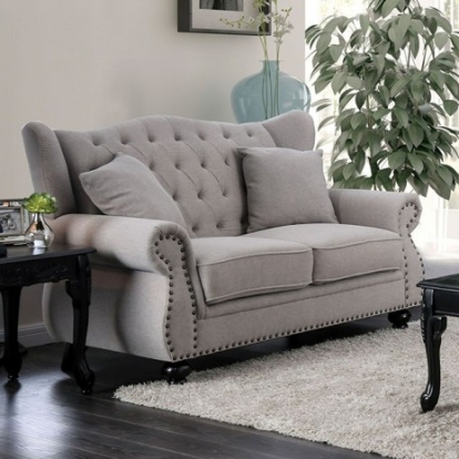 Furniture of America Ewloe Transitional Solid with Wood Light Gray Love Seat Model CM6572GY-LV