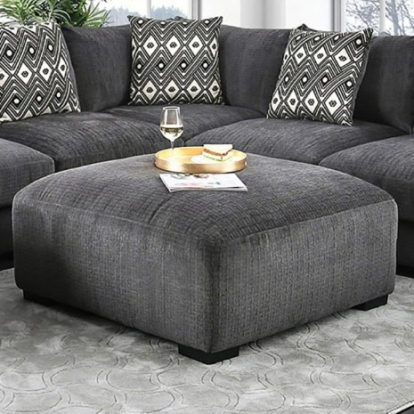 Furniture of America Kaylee Contemporary Chenille Solid with Wood Gray Ottoman Model CM6587-OT