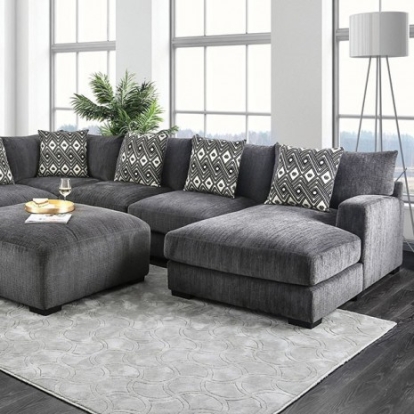 Furniture of America Kaylee Contemporary Black Gray U-Sectional with Right Chaise Model CM6587-SECT-R