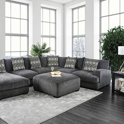 Furniture of America Kaylee Contemporary Chenille Solid with Wood Gray U-Sectional with Left Chaise Model CM6587-SECT