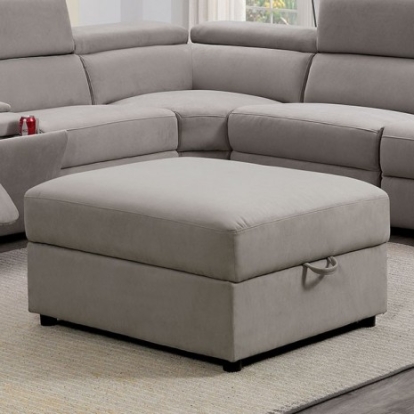 Furniture of America Josef Contemporary Fabric Solid with Wood Gray Ottoman Model CM6645-OT