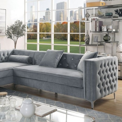 Furniture Of America Amie Glam Flannelette, Solid Wood, Others Gray Sectional | CM6652GY-SECT