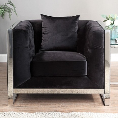 Furniture Of America Evadne Glam Flannelette, Metal, Solid Wood, Others Black Chair | CM6748BK-CH