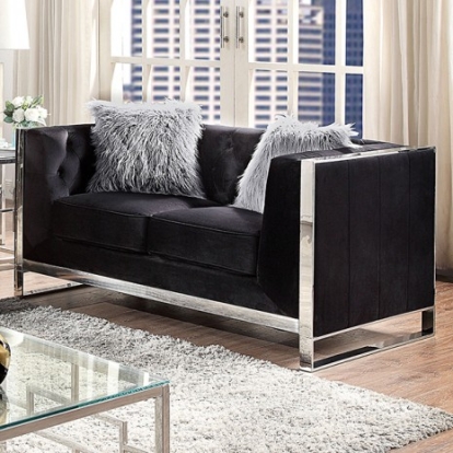 Furniture of America Evadne Glam Flannelette Metal Solid with Wood Black Loveseat Model CM6748BK-LV