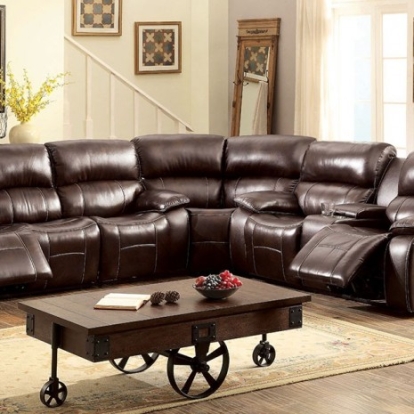 Furniture of America Ruth Transitional Top Grain Leather Match Solid with Wood Brown Sectional Model CM6783BR-SECTIONAL