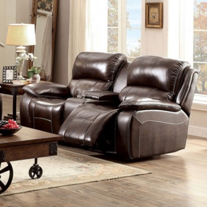 Furniture of America Ruth Transitional Top Grain Leather Match Solid with Wood Brown Love Seat Model CM6783BR-LV