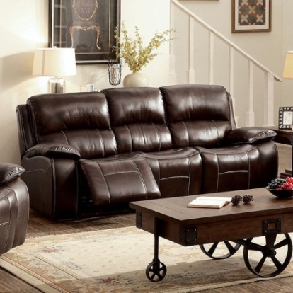 Furniture of America Ruth Transitional Top Grain Leather Match Solid with Wood Brown Sofa Model CM6783BR-SF