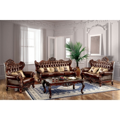 Jericho Brown/Dark Oak Sofa with Love Seat with Chair Model CM6786-3PC by Furniture of America
