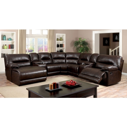 Glasgow Dark Brown Sectional with Corner Chair with 2 Consoles Model CM6822BR-SECT-VN by Furniture of America