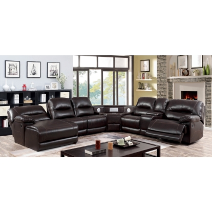 Glasgow Dark Brown Sectional with USB with Speaker Wedge Model CM6822BR-TSP-SECT by Furniture of America